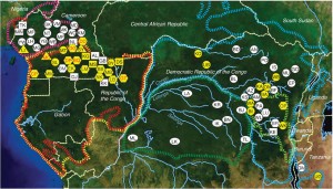 Locations of ape study sites