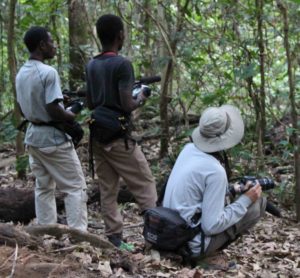 Three researchers at Gombe National Park, Tanzania